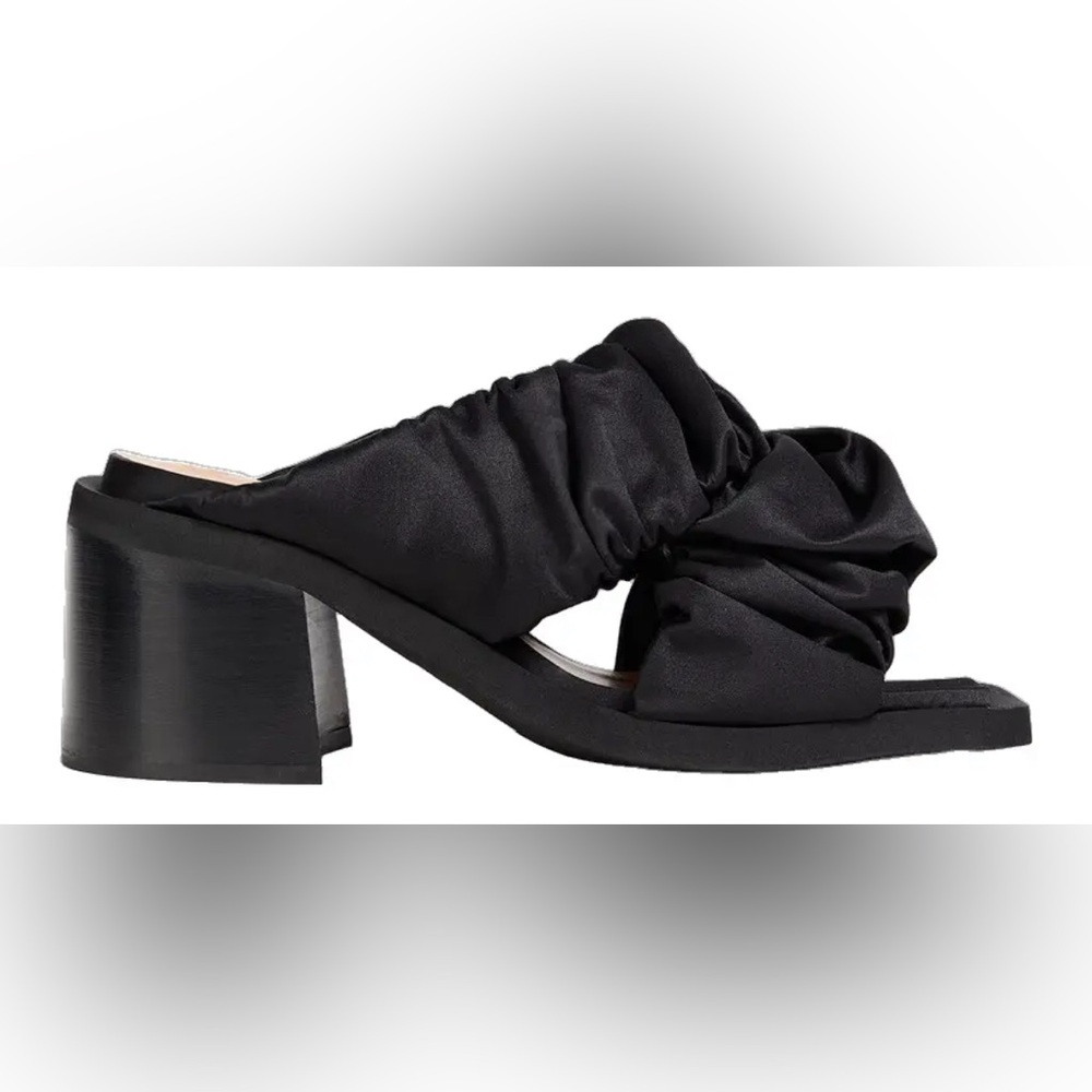 NWOT GANNI Ruched Satin Mules in Black